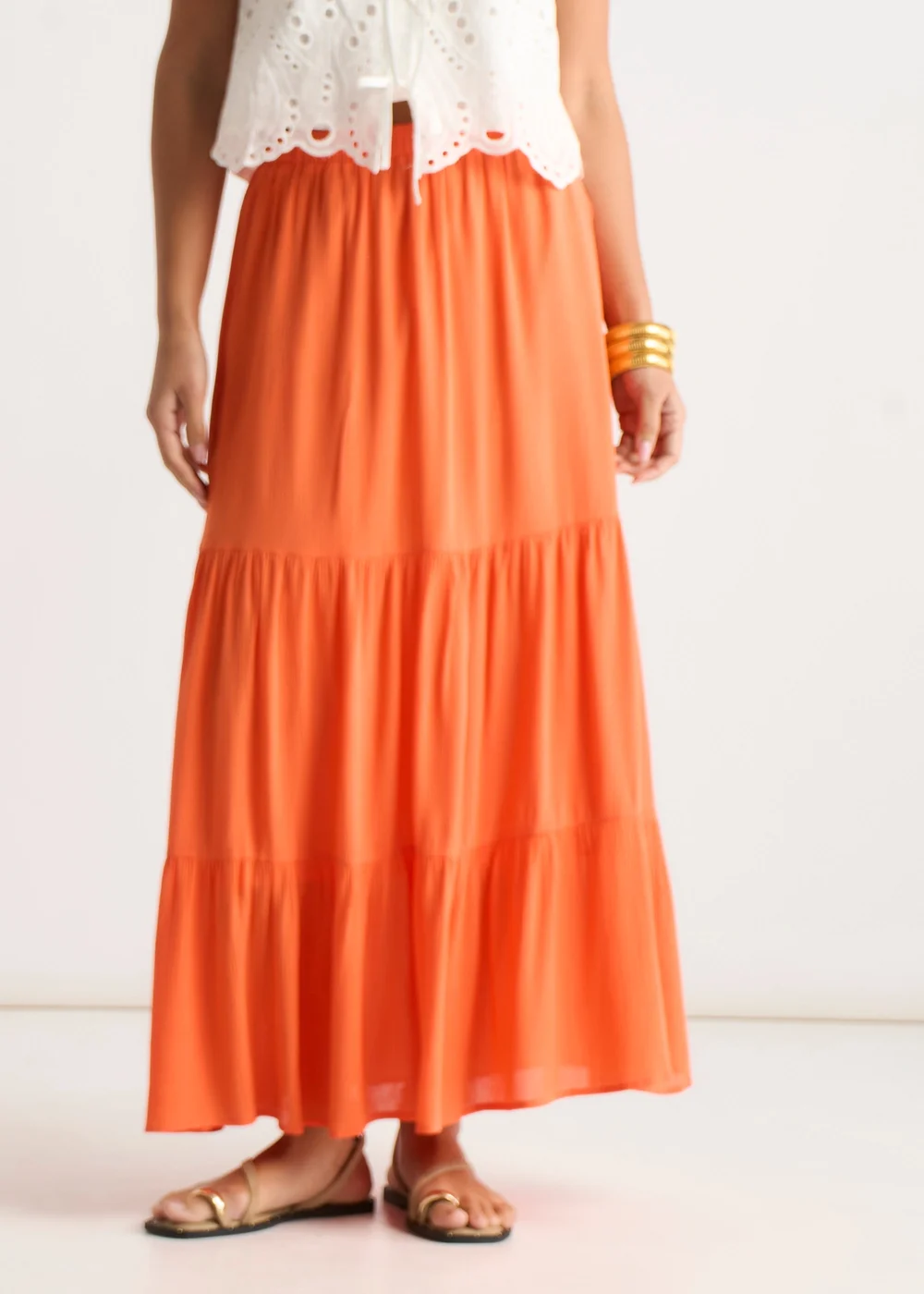 Gini London Orange Viscose Tiered Skater Maxi Skirt - 14 Image 3