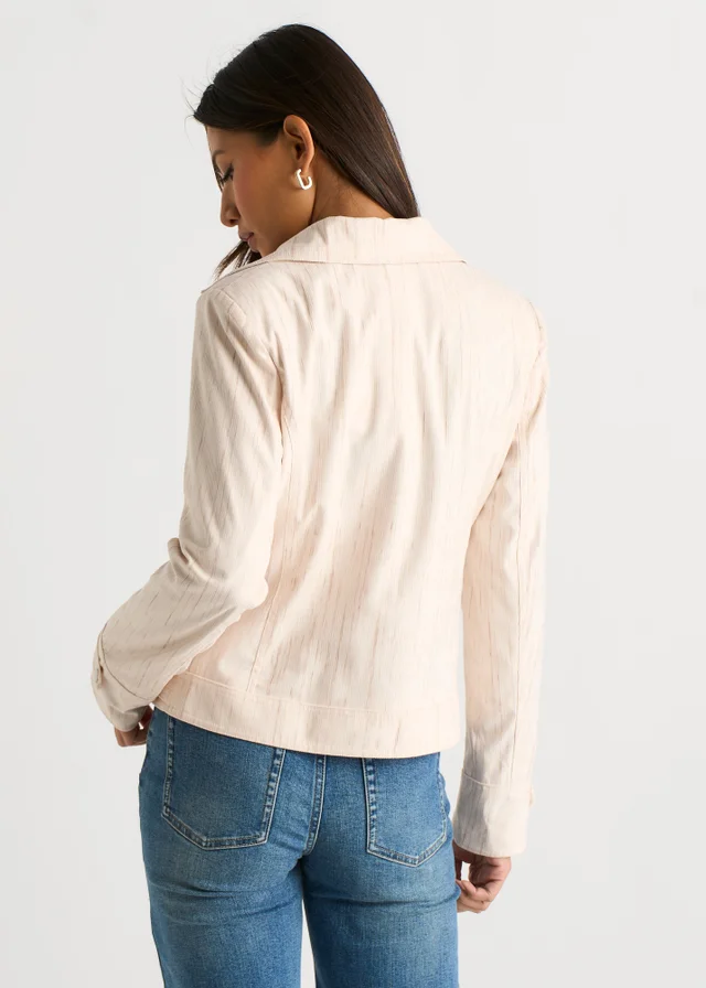 Gini London Beige Corduroy Biker Zip Up Jacket