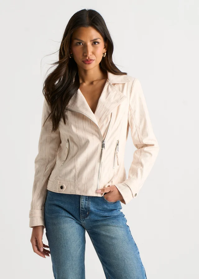 Gini London Beige Corduroy Biker Zip Up Jacket