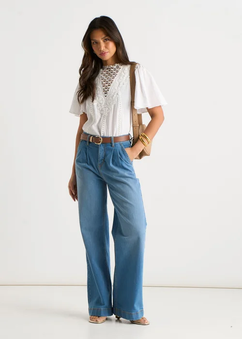 Gini London Blue Pleat Wide Leg Jean - 16 Image 1