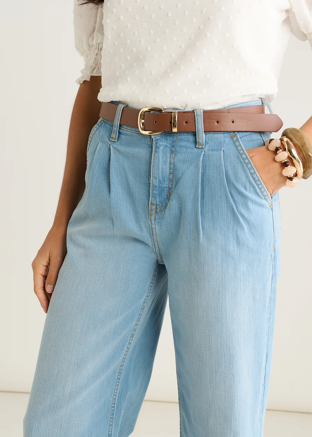 Gini London Light Blue Pleat Wide Leg Jean - 16 Image 3