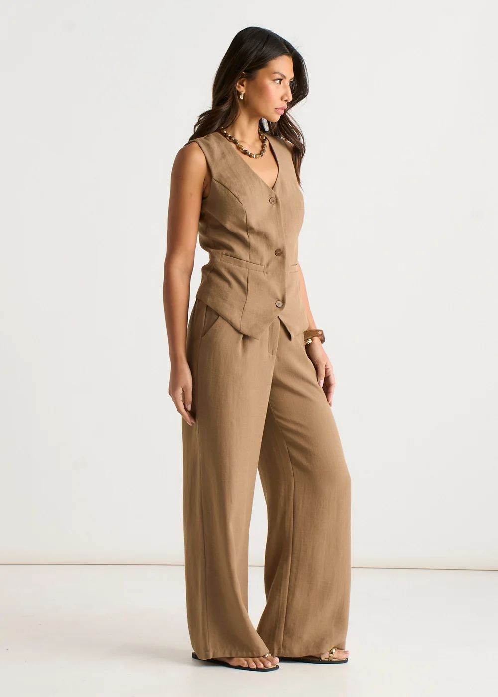Gini London Camel Button Through Tailored Waistcoat - 14 Image 4