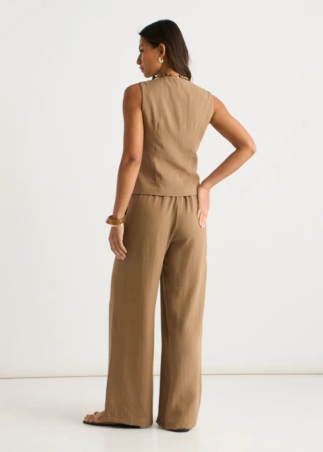 Gini London Camel Tailored Wide Leg Trousers