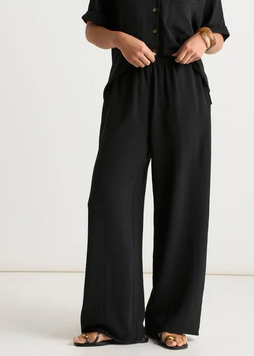Gini London Black Elastic Waist Wide Leg Trousers - L/XL Image 4