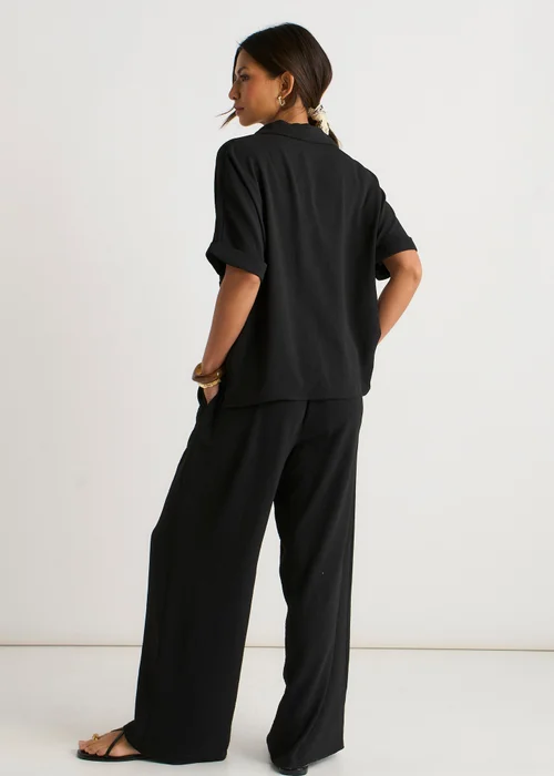 Gini London Black Elastic Waist Wide Leg Trousers - L/XL Image 3