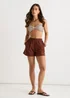 Gini London Chocolate Linen Mix Elasticated Waist Shorts - 8 Image 2