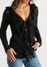 Gini London Black Jersey Lace Ruffle Tie Front Blouse - 10 Image 3