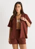 Gini London Chocolate Linen Mix Oversized Button Through Shirt - 10 Image 4