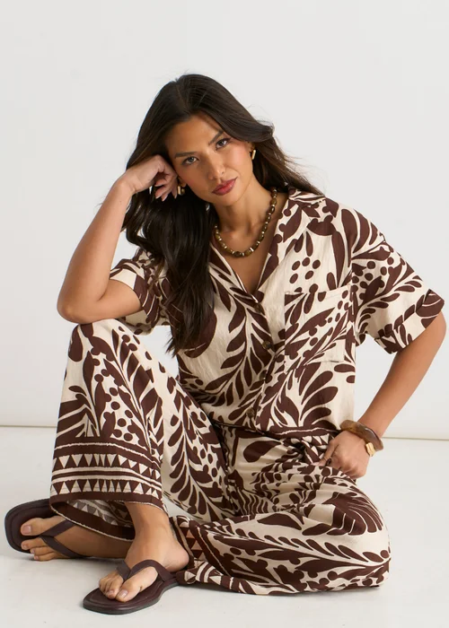 Gini London Chocolate Border Print Resort Shirt - 10 Image 4