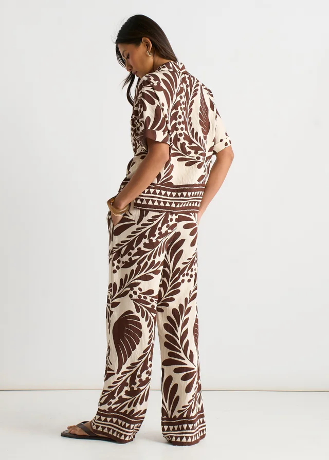 Gini London Chocolate Border Print Resort Shirt