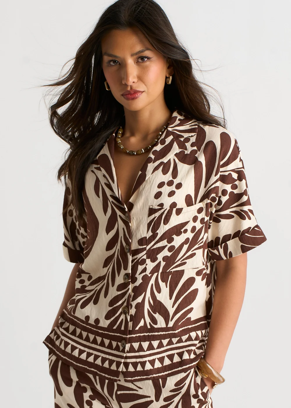 Gini London Chocolate Border Print Resort Shirt - 10 Image 3