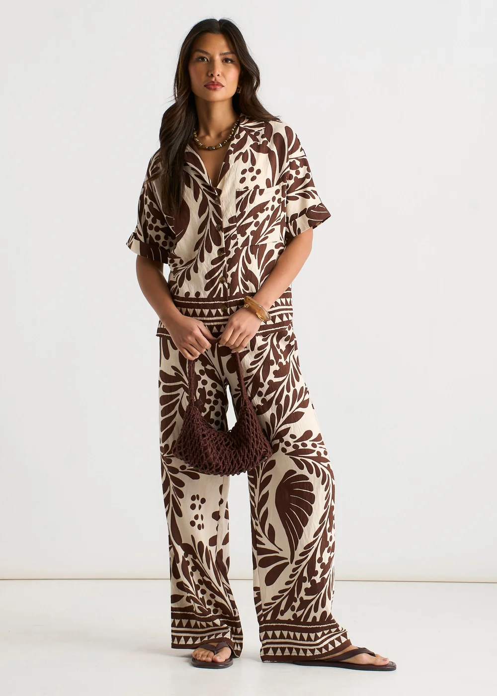 Gini London Chocolate Border Print Resort Shirt - 10 Image 1