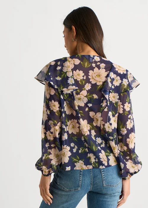 Gini London Navy Floral Ruffle Front Blouse - 14 Image 2