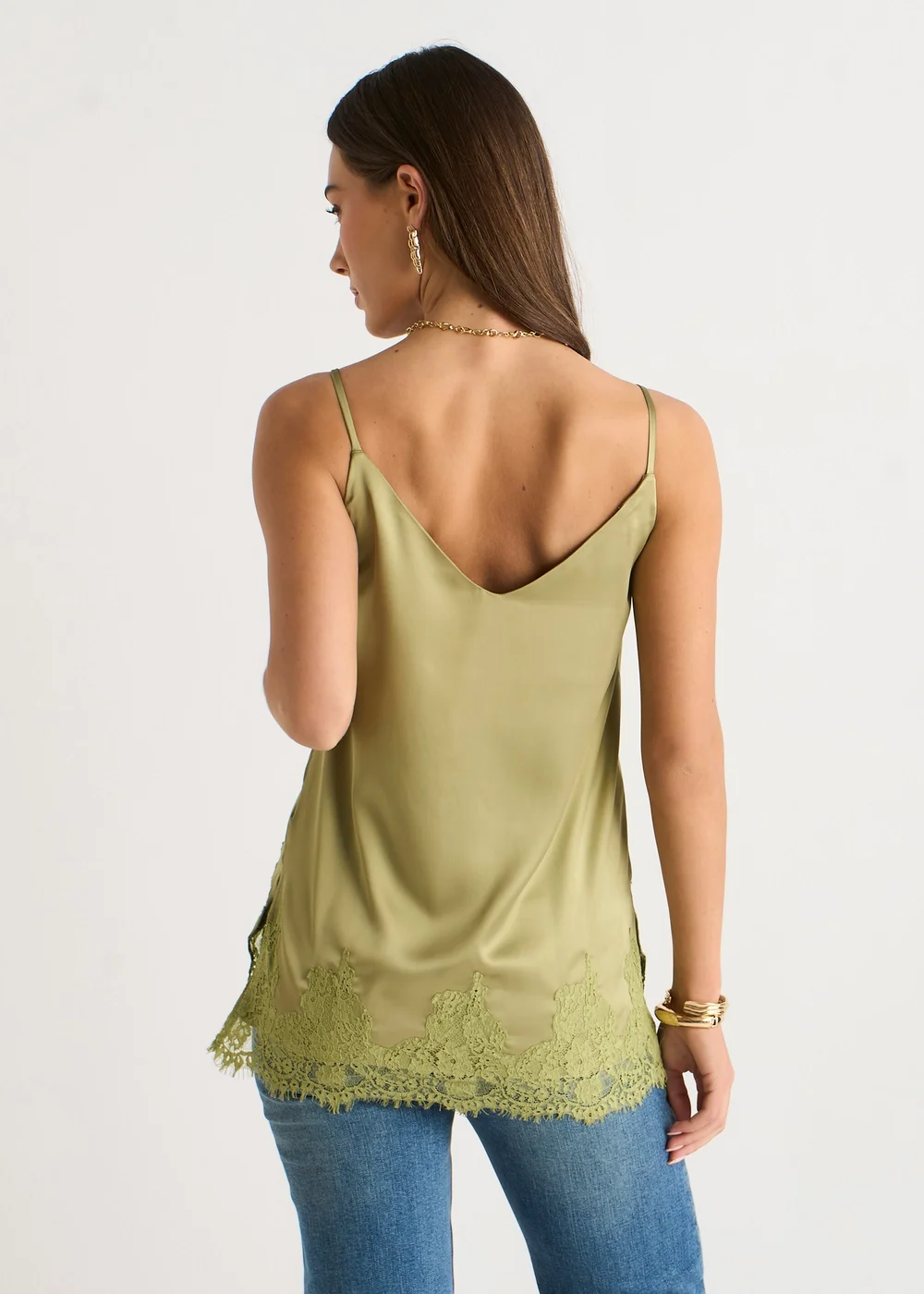 Gini London Khaki Lace Trim Satin Cami Top - 16 Image 2