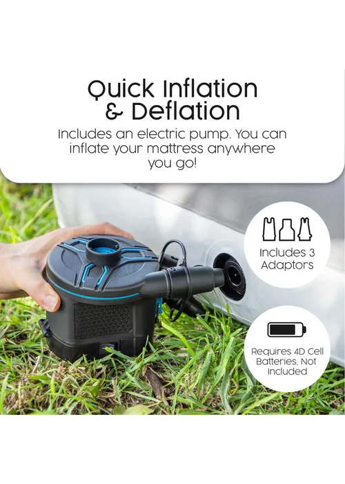 Bestway Premium Flocked Double Airbed With Cordless Battery Pump - One Size Image 2