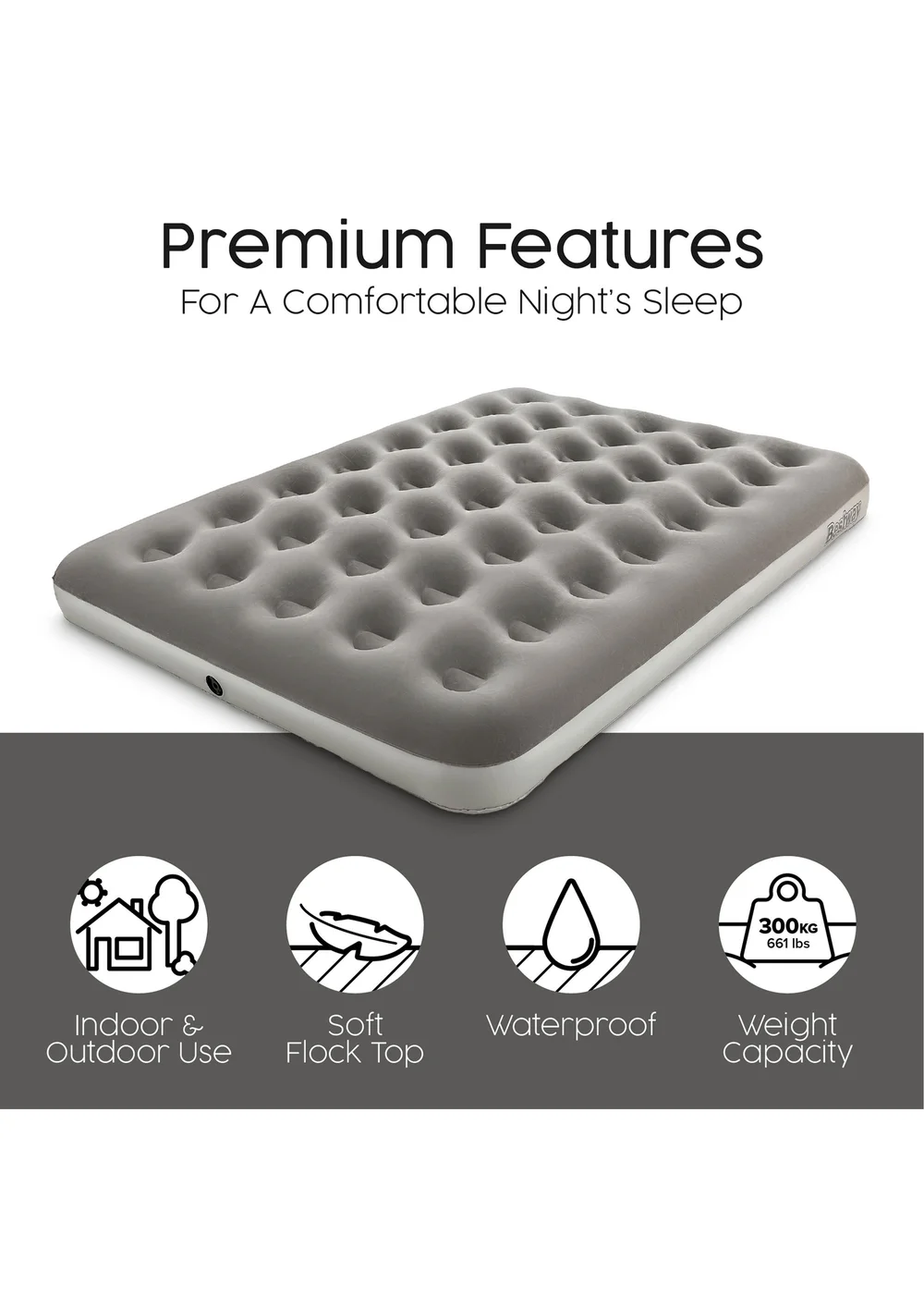 Bestway Premium Flocked Double Airbed With Cordless Battery Pump - One Size Image 3