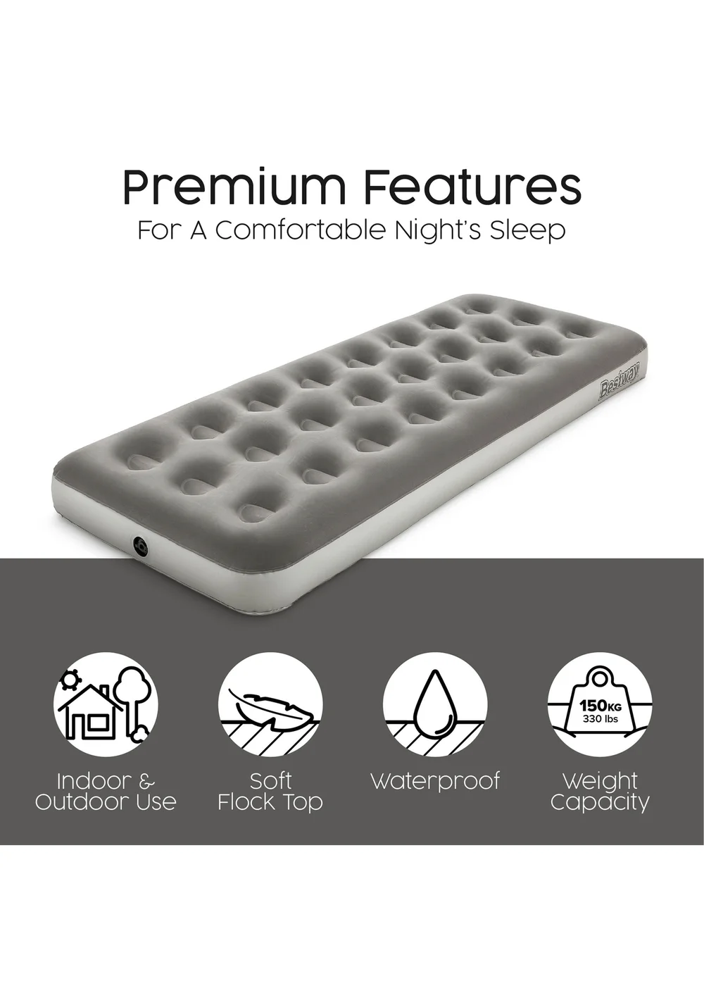 Bestway Premium Single Airbed With Cordless Battery Pump - One Size Image 3