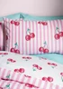 Catherine Lansfield Disco Cherries Stripes Reversible Duvet Cover Set Pink - Single Image 3