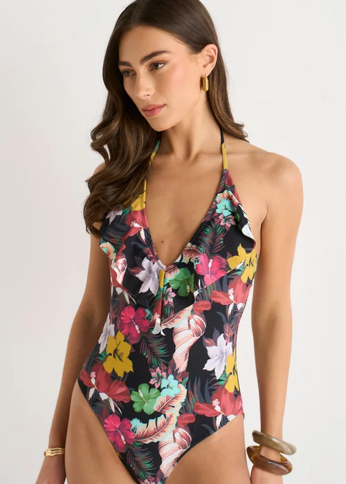 Gini London Multi Tropical Ruffle Front Swimsuit - 14 Image 3