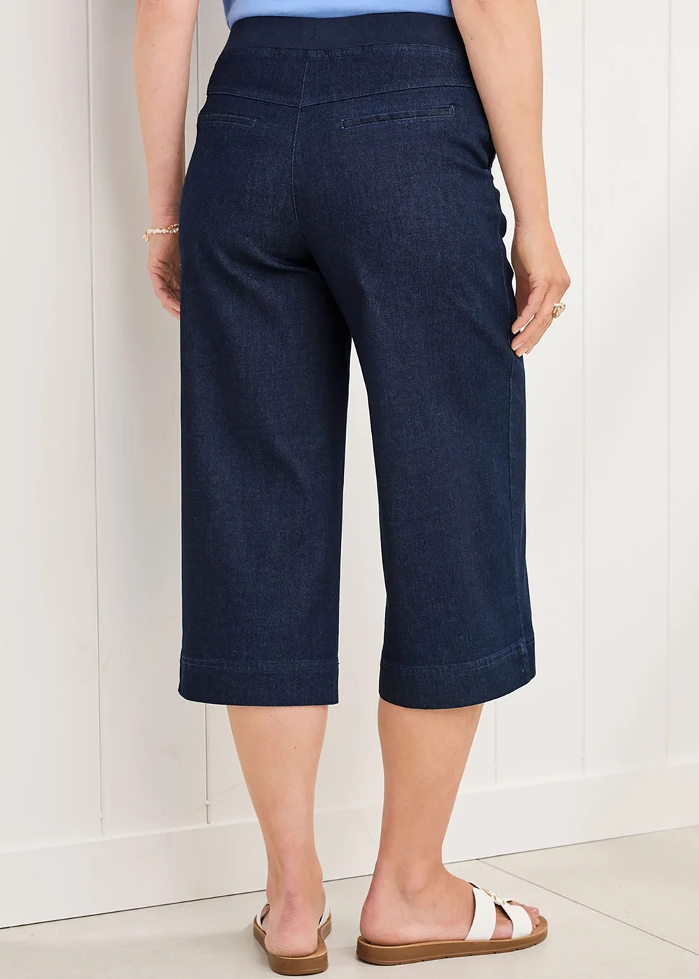 Cotton Traders Dark Blue Wide Leg Crop Pull On Jeans - 10 Image 2