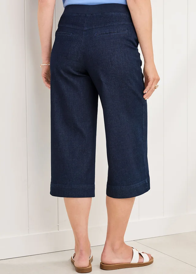 Cotton Traders Dark Blue Wide Leg Crop Pull On Jeans