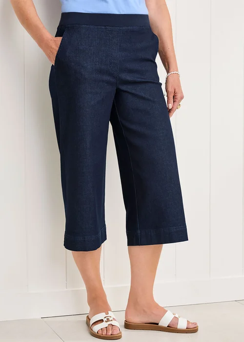 Cotton Traders Dark Blue Wide Leg Crop Pull On Jeans - 10 Image 4