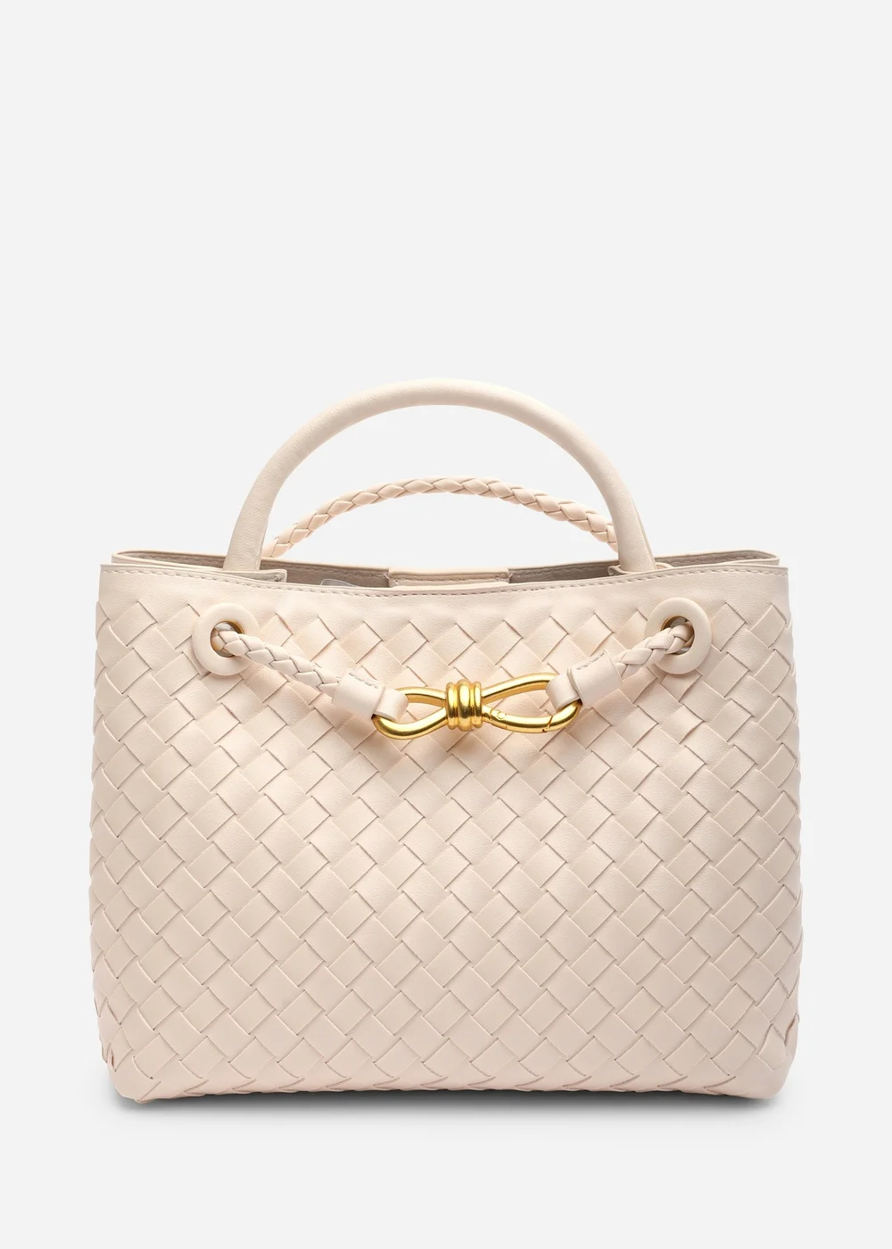 Where's That From Luna Woven Leather Tote bag With Gold Detail In Cream Faux Leather - One Size Image 1