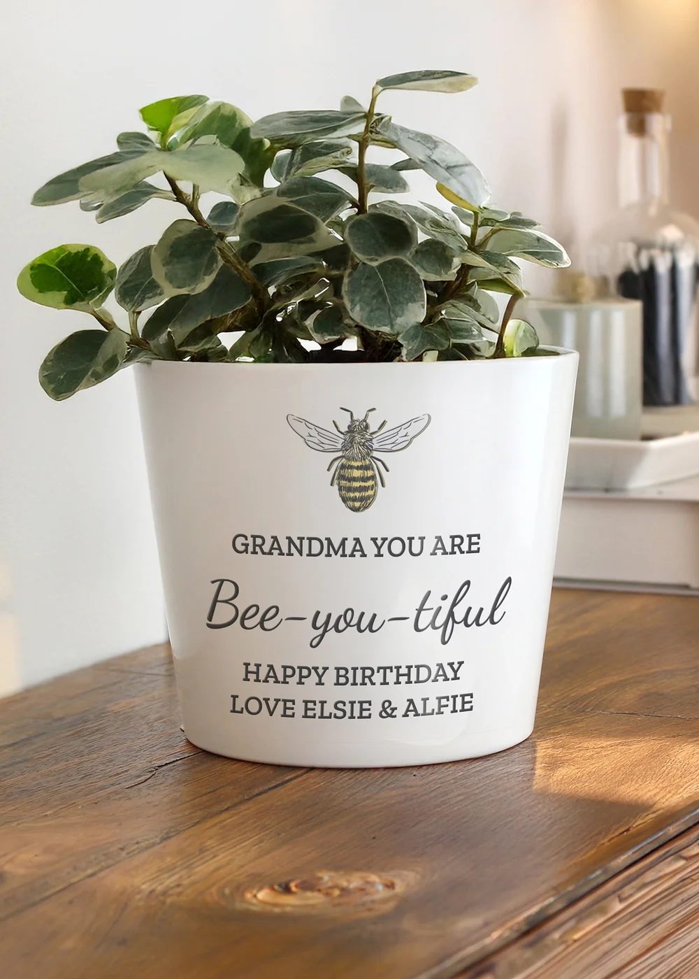 Personalised Memento Company White Bee Plant Pot - One Size Image 1