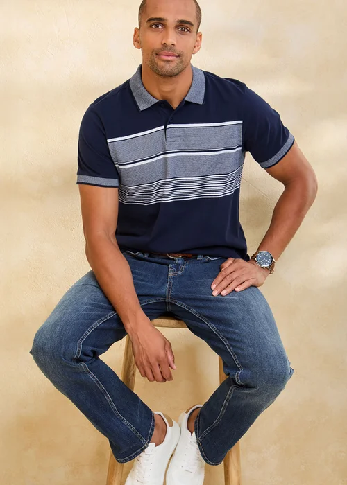 Cotton Traders Ink Short Sleeve Stripe Jersey Polo Shirt - 3XL Image 2