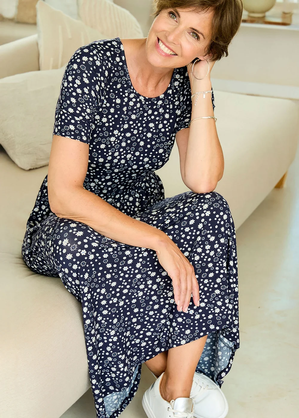 Cotton Traders Navy Printed Jersey Maxi Dress - 18 Image 1