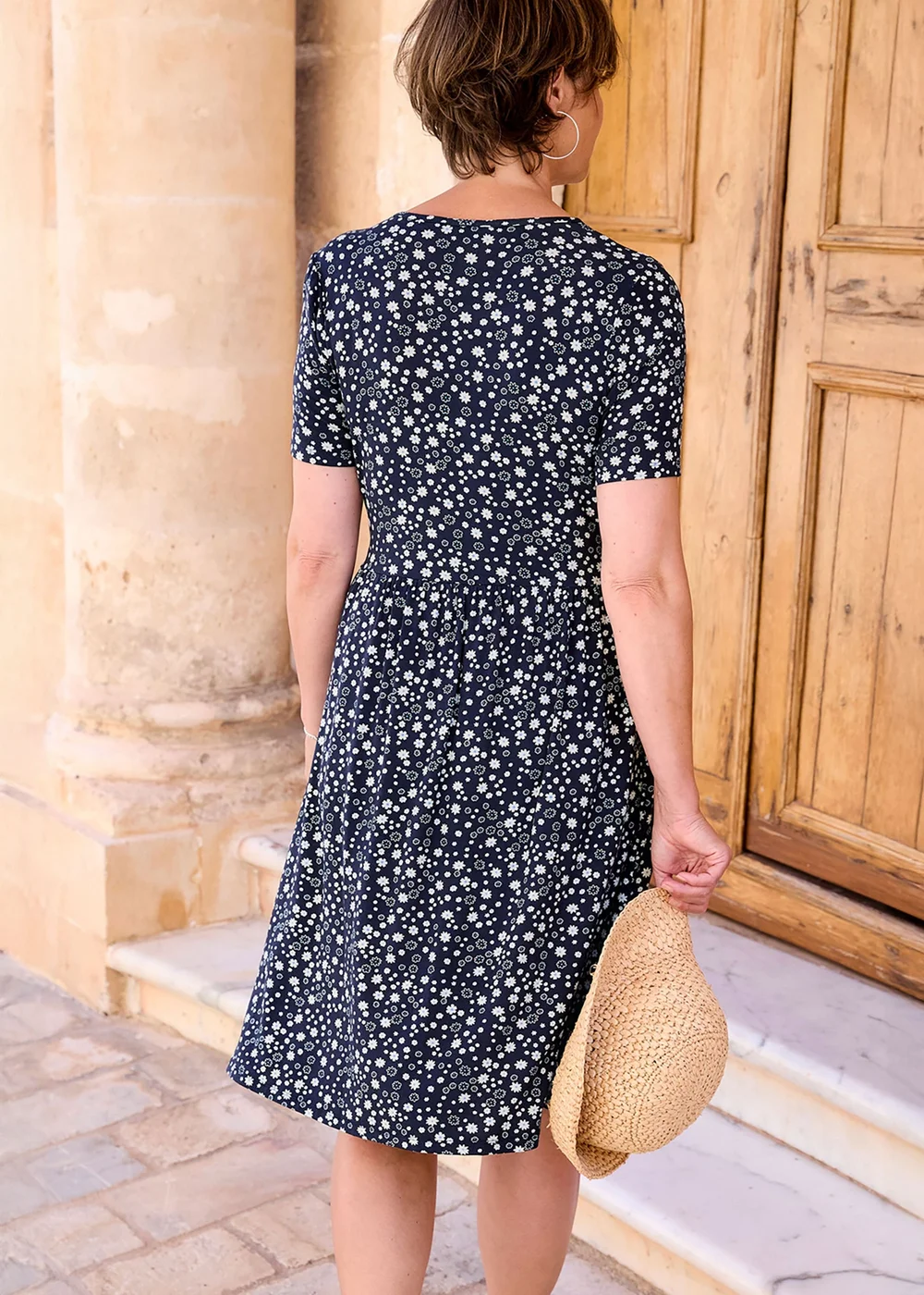 Cotton Traders Navy Printed Jersey Knee Length Dress - 14 Image 4