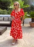AX Paris Red Abstract Print Shirred Waist Smock Midi Dress - 12 Image 2