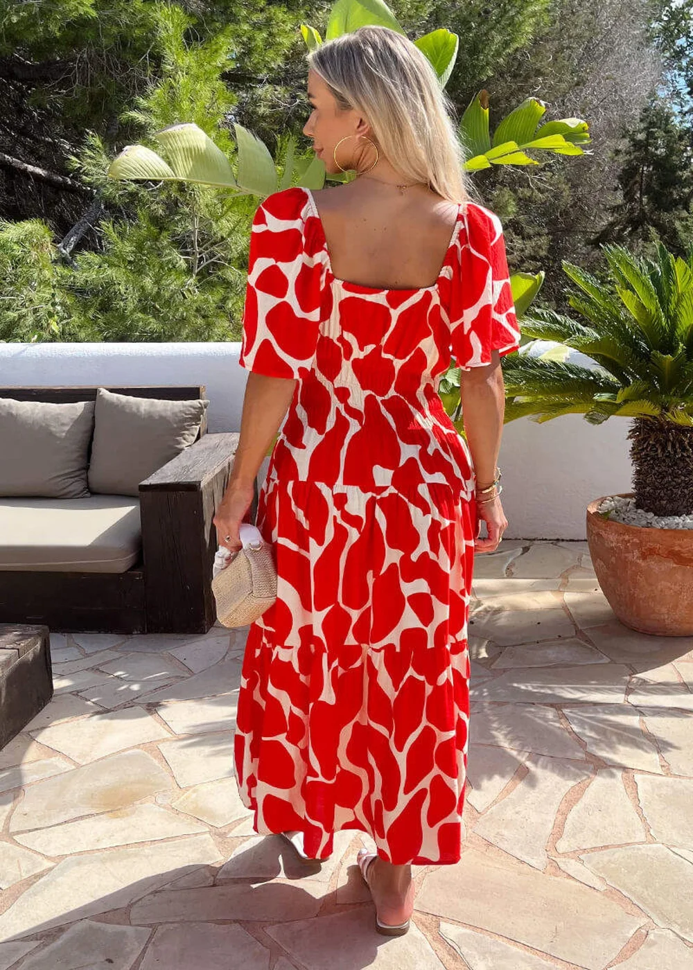 AX Paris Red Abstract Print Shirred Waist Smock Midi Dress - 12 Image 4