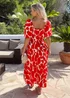 AX Paris Red Abstract Print Shirred Waist Smock Midi Dress - 12 Image 4