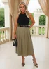 AX Paris Khaki 2 In 1 Pleated Skirt Belted Midi Dress - 8 Image 1