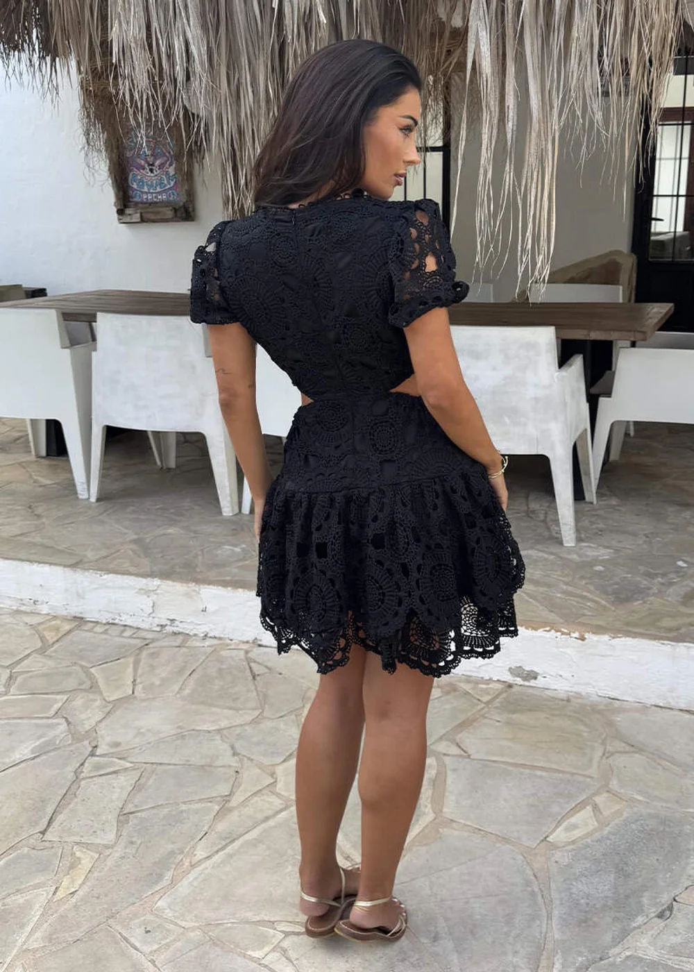 AX Paris Black Crochet Overlay Cut Out Tiered Mini Dress - 16 Image 5