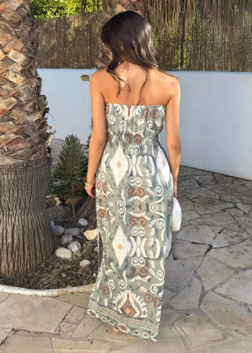 AX Paris Multi Boho Print Strapless Shirred Waist Midi Dress - 8 Image 5