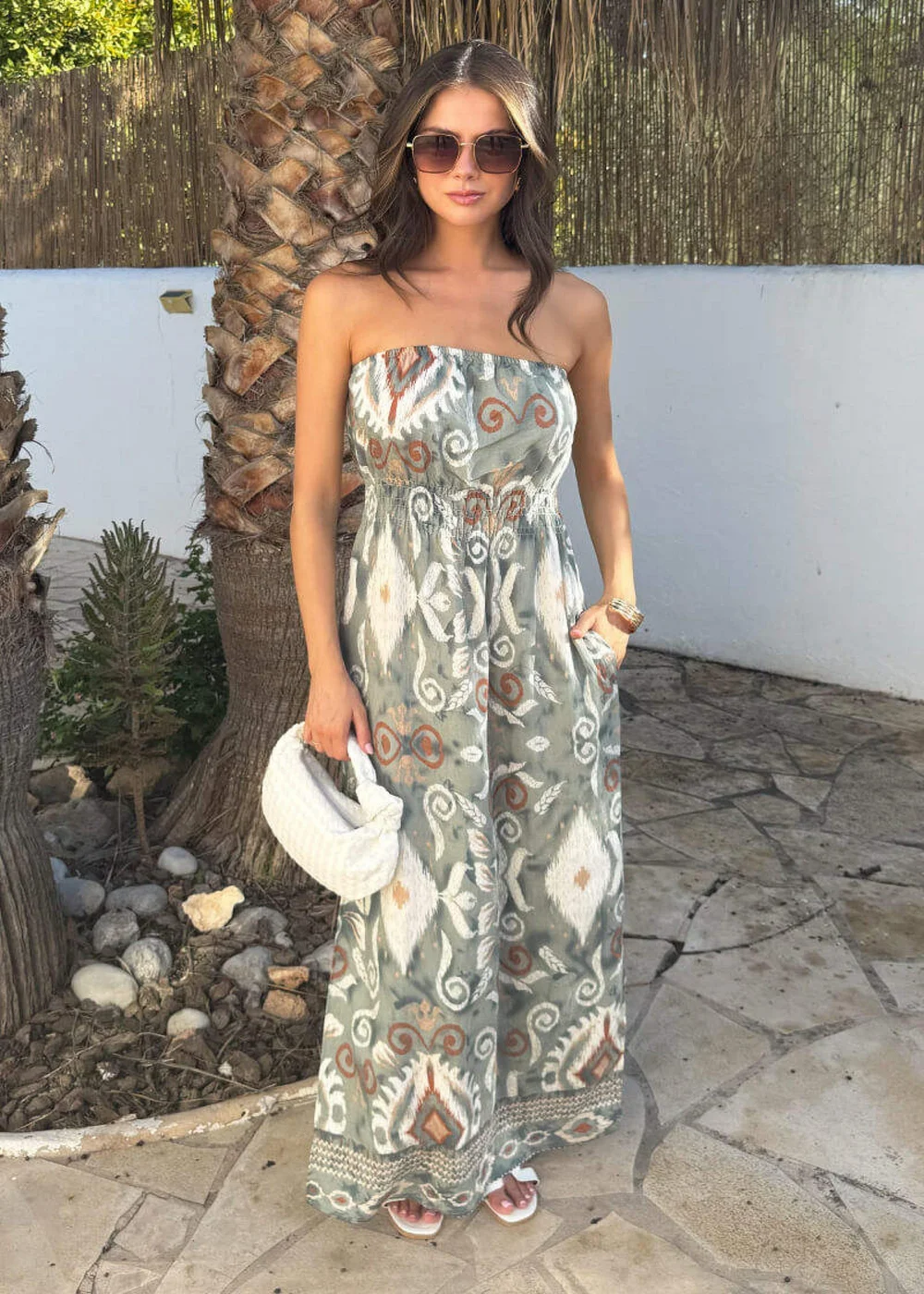 AX Paris Multi Boho Print Strapless Shirred Waist Midi Dress - 8 Image 3