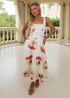 AX Paris Cream Floral Print Square Neck A-line Midi Dress - 16 Image 1