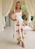 AX Paris Cream Floral Print Square Neck A-line Midi Dress - 16 Image 3