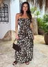 AX Paris Brown Leopard Print Strapless Shirred Waist Midi Dress - 10 Image 3