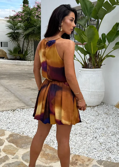 AX Paris Multi Smudge Print Racer Neck Bubble Hem Mini Dress - 16 Image 5