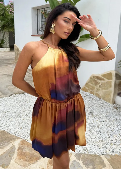 AX Paris Multi Smudge Print Racer Neck Bubble Hem Mini Dress - 16 Image 3