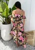 AX Paris Pink Tropical Flower Print Cold Shoulder Zig Zag Hem Midi Dress - 16 Image 5