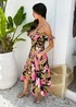 AX Paris Pink Tropical Flower Print Cold Shoulder Zig Zag Hem Midi Dress - 16 Image 4