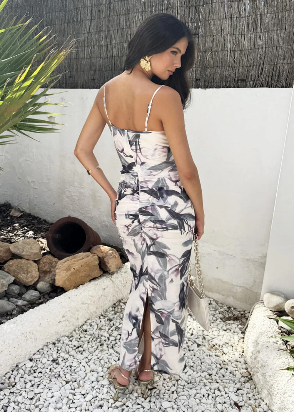 AX Paris Cream Floral Print Strappy Knot Detail Mesh Midi Dress - 6 Image 5