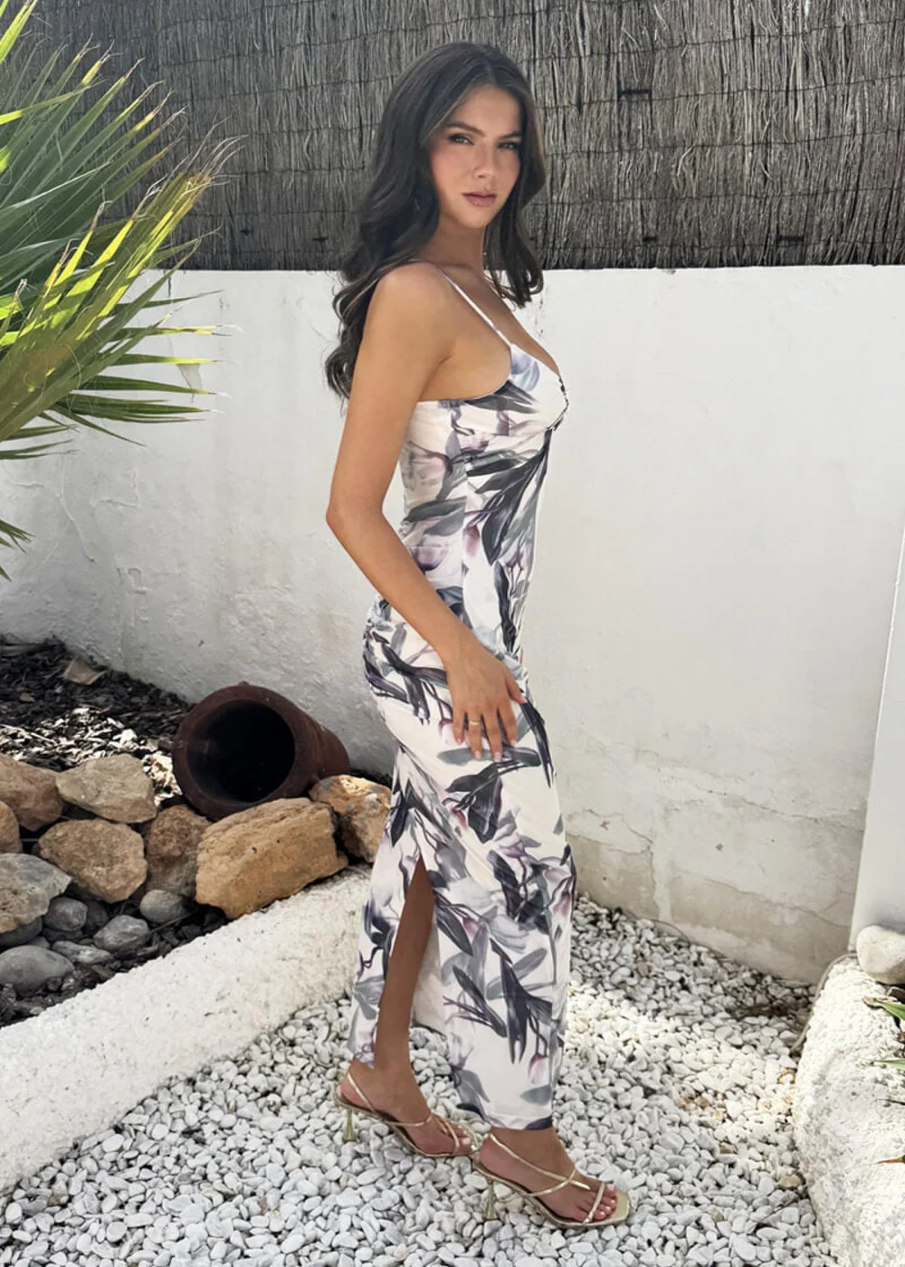 AX Paris Cream Floral Print Strappy Knot Detail Mesh Midi Dress - 6 Image 4