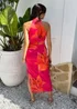 AX Paris Pink & Orange Floral Print Halter Neck Midi Dress - 16 Image 5