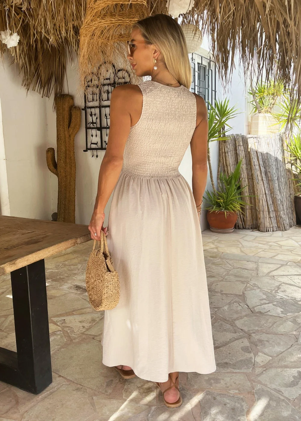 AX Paris Stone Round Neck Shirred Top Midi Dress - 14 Image 5