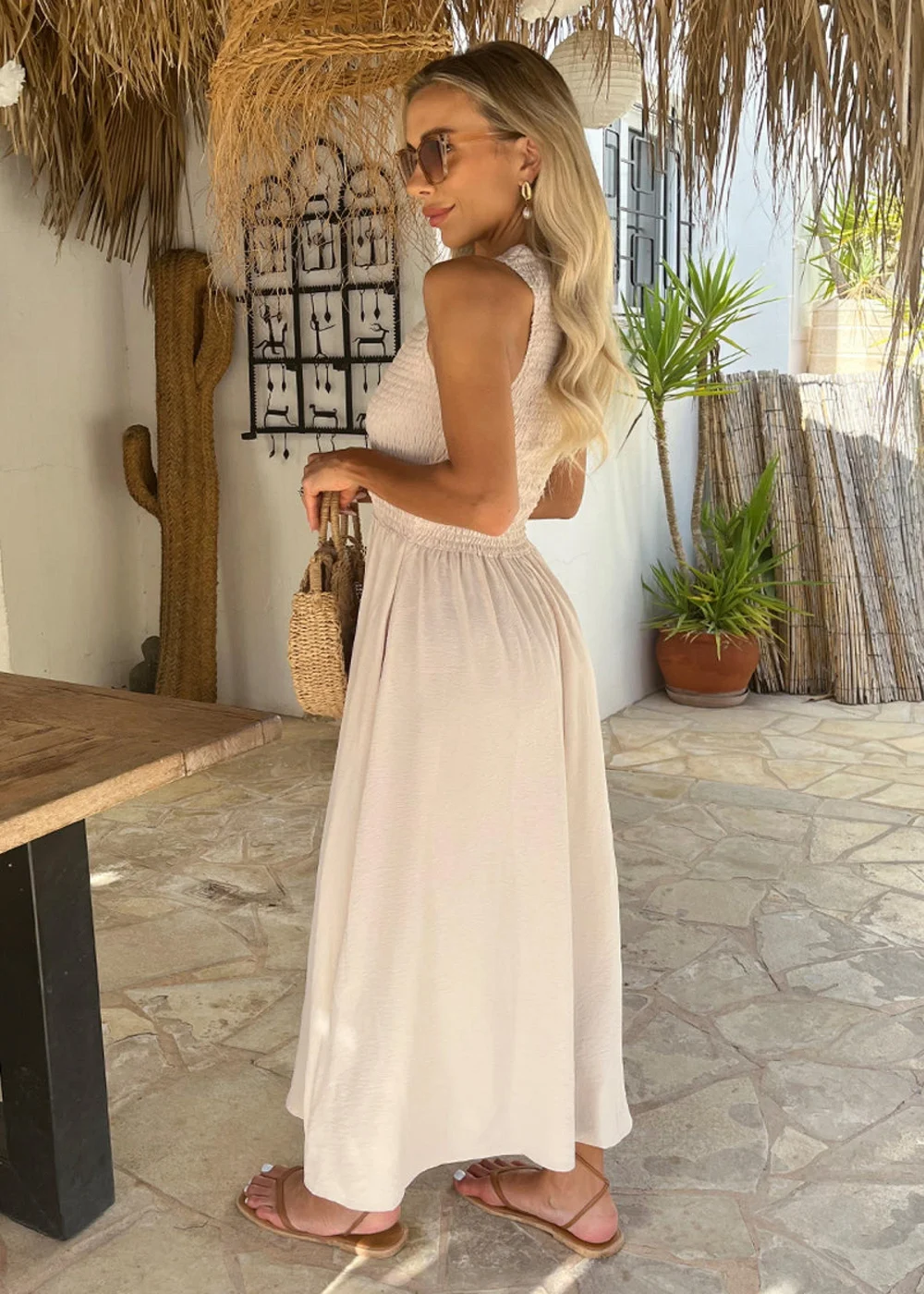 AX Paris Stone Round Neck Shirred Top Midi Dress - 14 Image 4